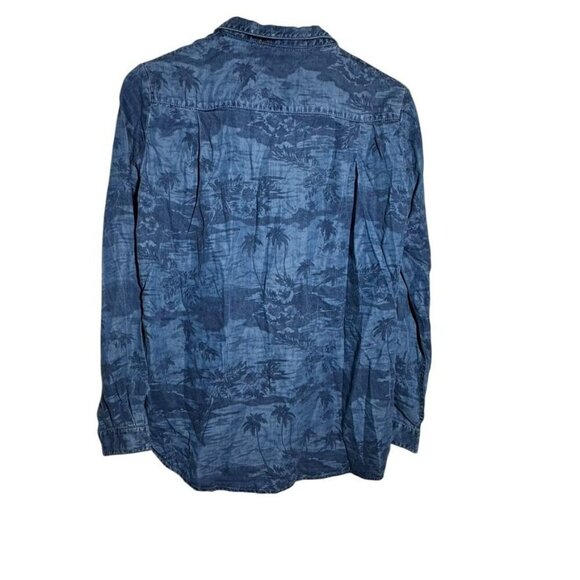 The Kooples womens pearl snap front blue shirt palm tree print Size Small NWT - Picture 2 of 7